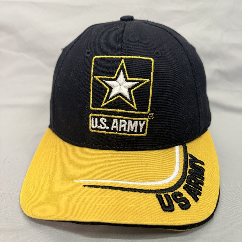 U.S. Army Baseball Cap Military Hat Men OSFA Black Yellow Embroidered USA Made